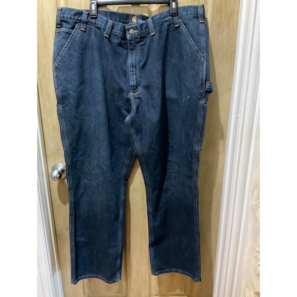 Men's Carhartt 100115 Size 44 x 30 Relaxed Fit Denim Blue Jeans RN# 14806